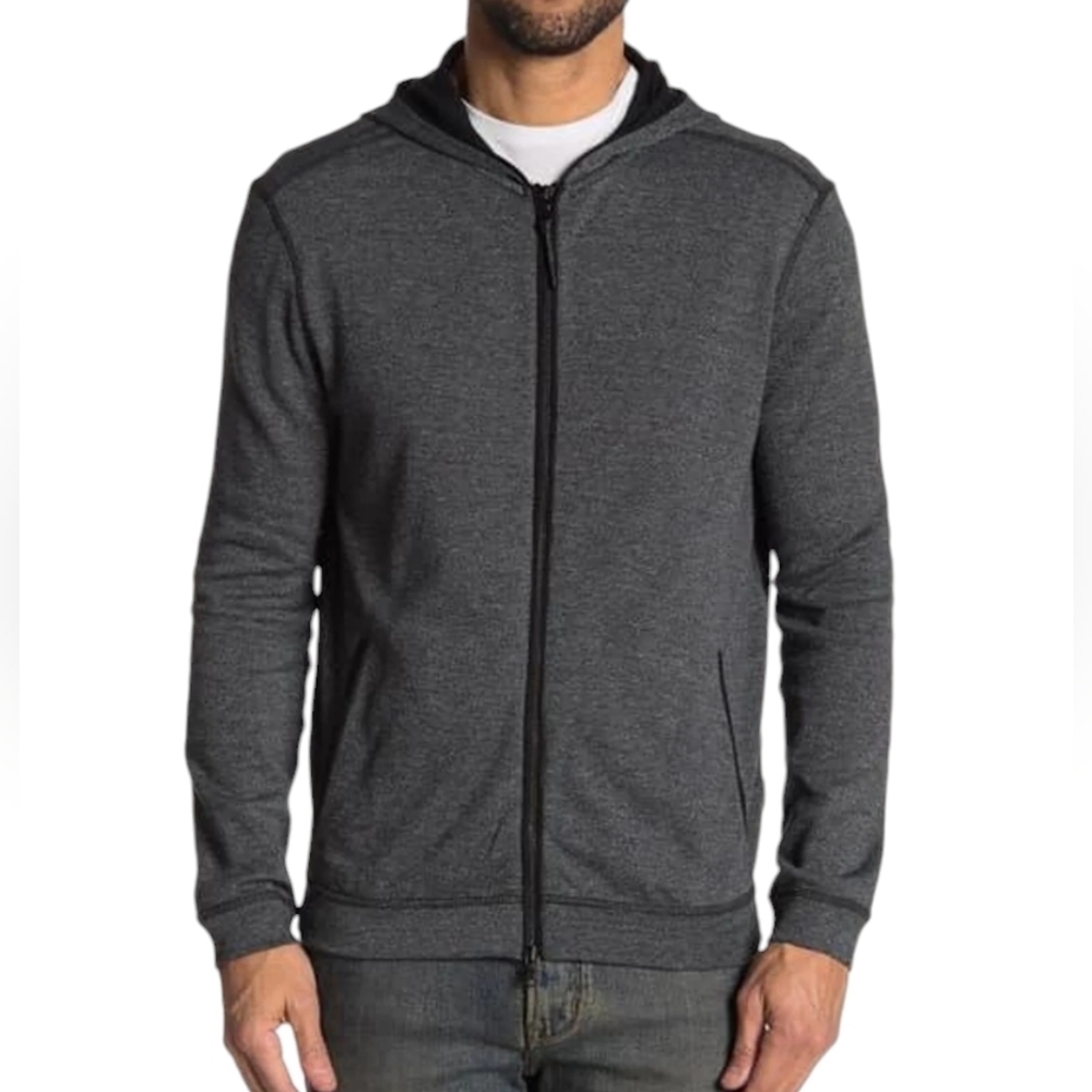 John Varvatos full Zip Double Knit Hoodie dark grey Large @i
